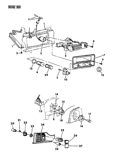 1991 Dodge Ram Wagon Instrument Panel Cigar Lighter & Switches Diagram