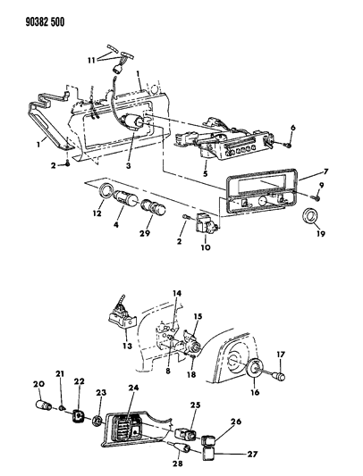 1991 Dodge Ram Van Instrument Panel Cigar Lighter & Switches Diagram