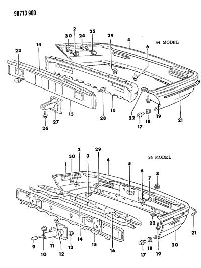 1990 Dodge Colt Rear Fascia & Support Diagram