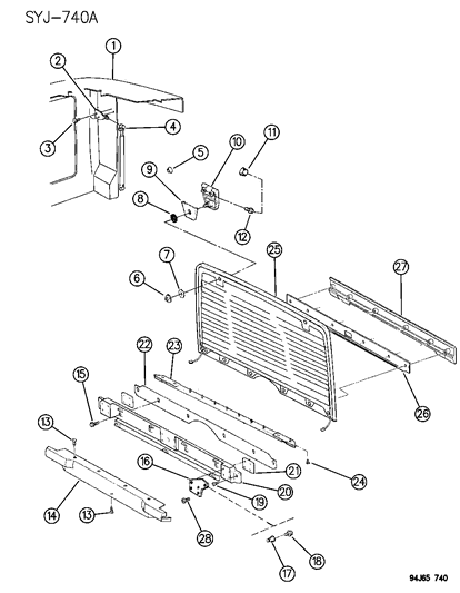 1995 Jeep Wrangler Lift Door Glass & Related Parts Diagram