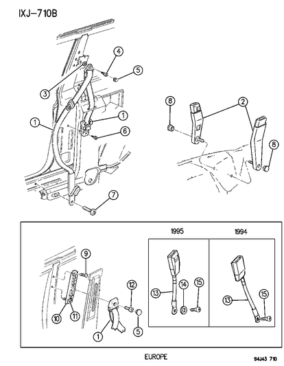 1995 Jeep Cherokee Seat Belt Front Seat Diagram for 5ER68RAZ