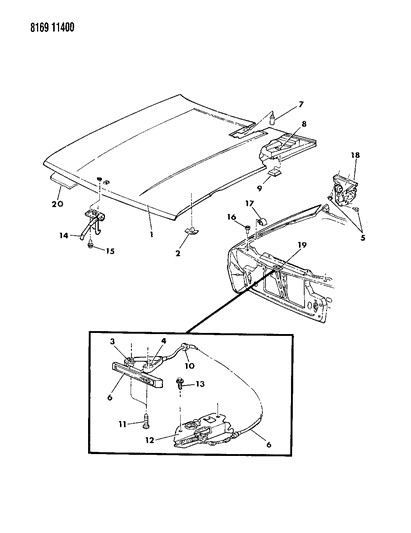 1988 Dodge Daytona Hood & Hood Release Diagram