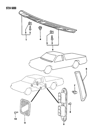 1989 Dodge Ram 50 Rear Duct & Garnish Air Outlet Diagram