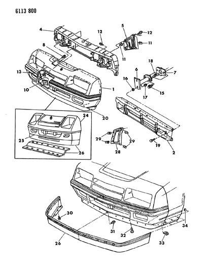 1986 Dodge Omni Fascia, Bumper Front Diagram