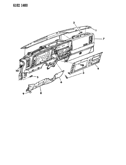 1986 Dodge Daytona Instrument Panel Bezels & Pad Diagram