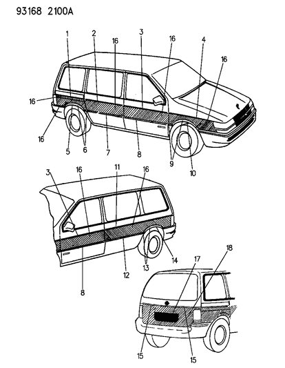 1993 Chrysler Town & Country Mouldings And Overlay - Woodgrain Diagram