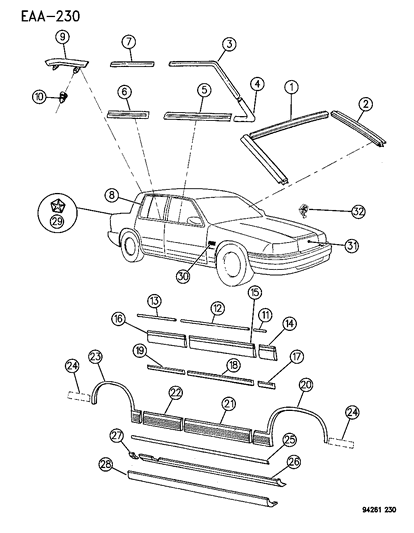 1994 Chrysler LeBaron Molding Front Door Belt Diagram for 4676238