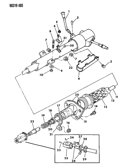 1990 Dodge Ram Van Column, Steering, Lower Without Tilt Diagram