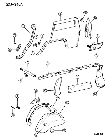 1994 Jeep Cherokee Panels - Rear Quarter Diagram 2