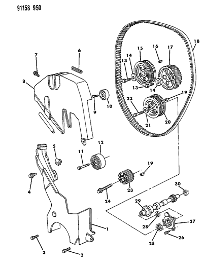 1991 Chrysler LeBaron Timing Belt & Cover & Intermediate Shaft Diagram