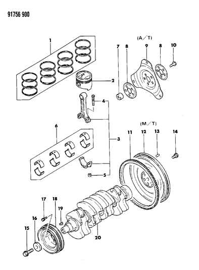 1991 Dodge Stealth Crankshaft & Pistons Diagram 1