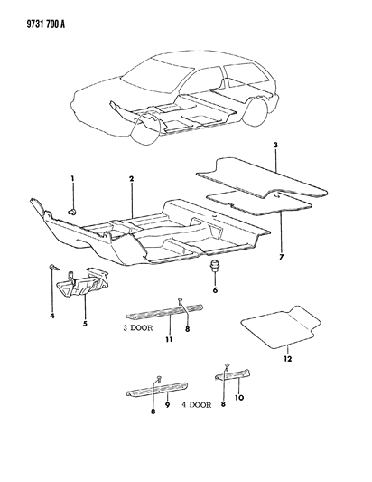 1989 Dodge Colt Carpet & Scuff Plate Diagram