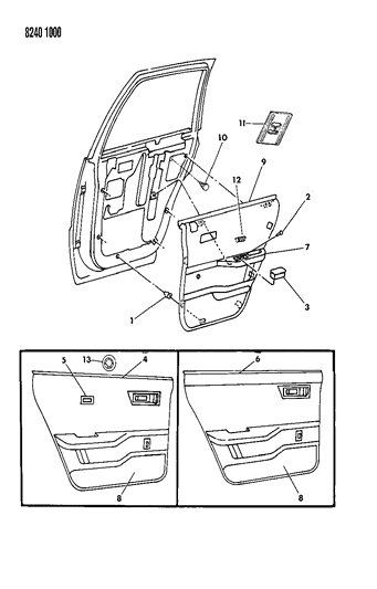 1988 Chrysler LeBaron GTS Door Trim Panel - Rear Diagram