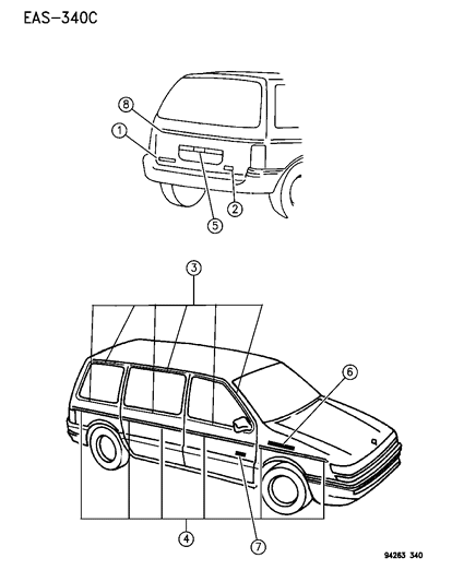 1995 Dodge Caravan Decals & Tapestries Diagram