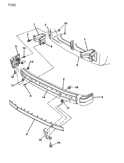 1985 Dodge Caravan Bumper, Front Diagram