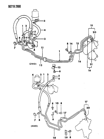 1990 Dodge Ram 50 Hose & Attaching Parts - Power Steering Diagram