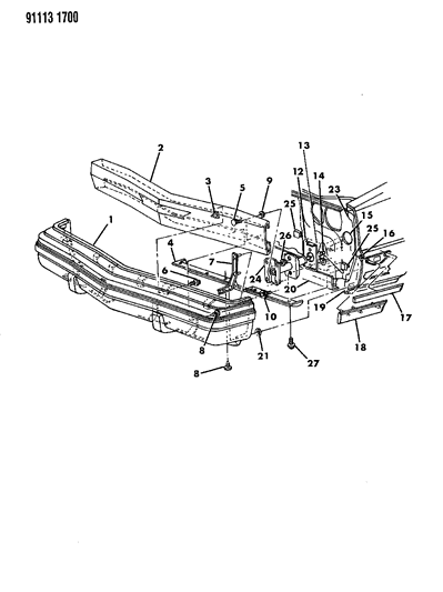 1991 Dodge Dynasty Fascia, Bumper Front Diagram