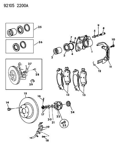 1992 Chrysler LeBaron Sedan Brakes, Front Diagram