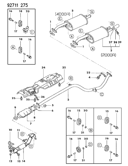1994 Dodge Colt Gasket-Exhaust Pipe Diagram for MB687012