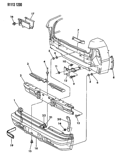 1991 Chrysler LeBaron GTC Fascia, Bumper Rear Diagram