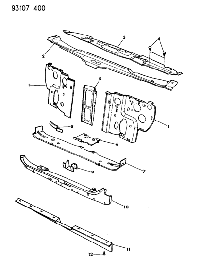 1993 Dodge Daytona Grille & Related Parts Diagram
