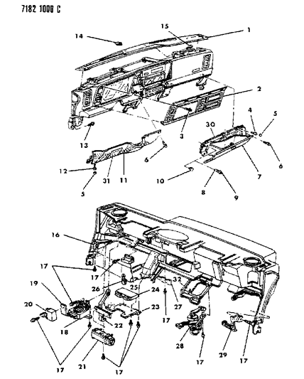 1987 Chrysler LeBaron Instrument, Panel Bezels, Glovebox And Controls Diagram