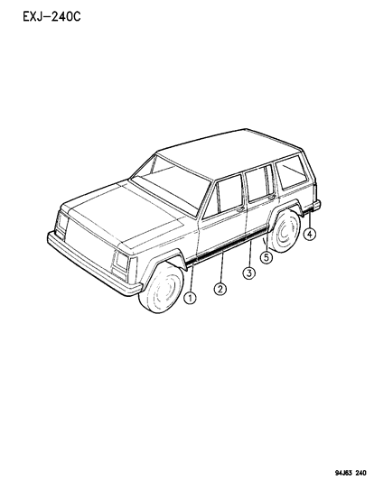 1995 Jeep Cherokee Moulding & Cladding, Lower Diagram 1