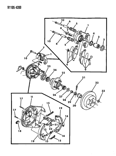 1991 Chrysler LeBaron GTC Brakes, Rear Disc Diagram
