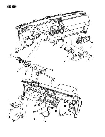 1989 Dodge Shadow Instrument Panel Controls & Switches Diagram