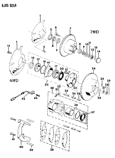 1988 Jeep Cherokee Brakes, Front Diagram