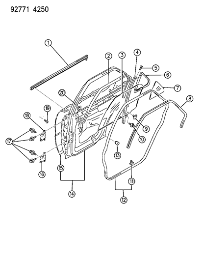 1994 Dodge Colt Channel-Door Glass Diagram for MB517810