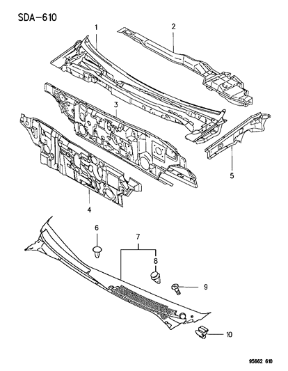 1995 Dodge Avenger Cowl & Dash Panels Diagram