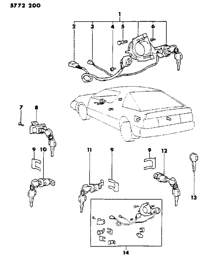 1986 Chrysler Conquest Lock Cylinders & Keys Diagram