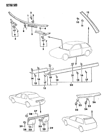 1992 Dodge Colt Garnish & Aero Parts Diagram