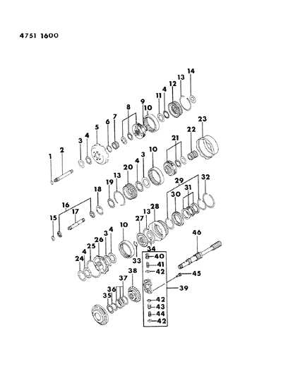 1984 Dodge Conquest Gear - Sun, Planet Pinion And Output Shaft Diagram