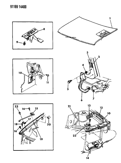 1991 Dodge Caravan Hood & Hood Release Diagram