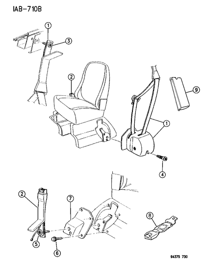 1995 Dodge Ram Wagon Seat Belt Front Seat Right Diagram for 5DW44RB7