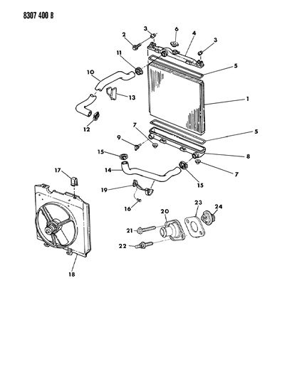 1989 Dodge Dakota Radiator & Related Parts Diagram 1