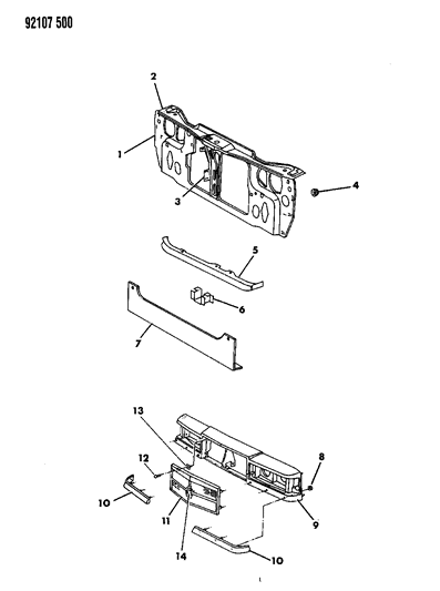 1992 Dodge Dynasty Grille & Related Parts Diagram 1