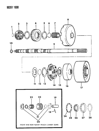 1990 Dodge D150 Gear Train & Output Shaft Diagram 1