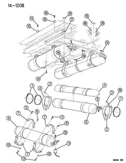 1996 Dodge Ram Van Fuel Cylinder, Side Diagram