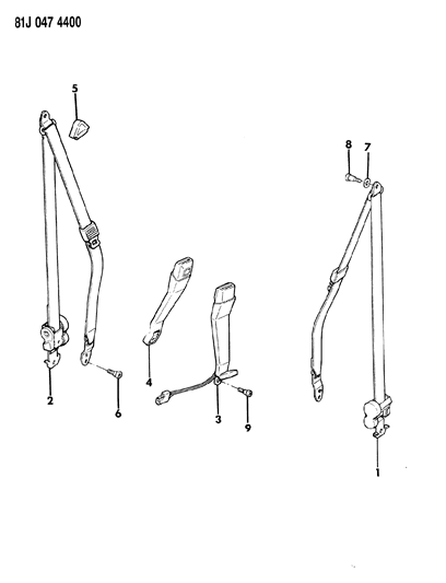 1986 Jeep Wagoneer Seat Belts, Front Diagram 2