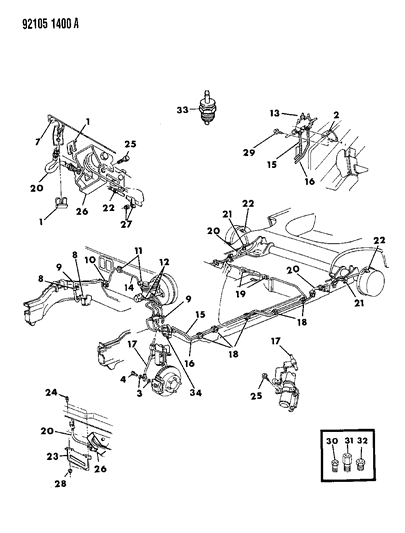 1992 Dodge Shadow Lines & Hoses, Brake Diagram