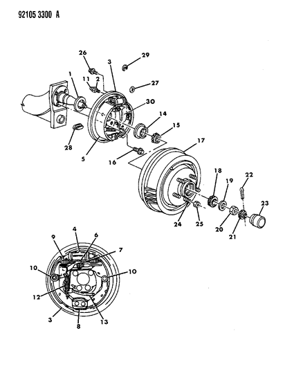 1992 Chrysler Imperial Brakes, Rear Drum Diagram