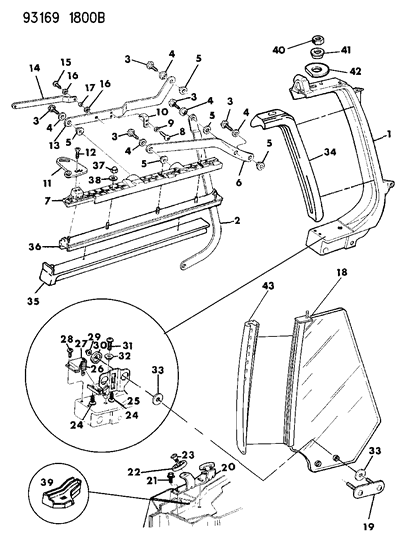 1993 Dodge Shadow Glass - Quarter Window Diagram 2