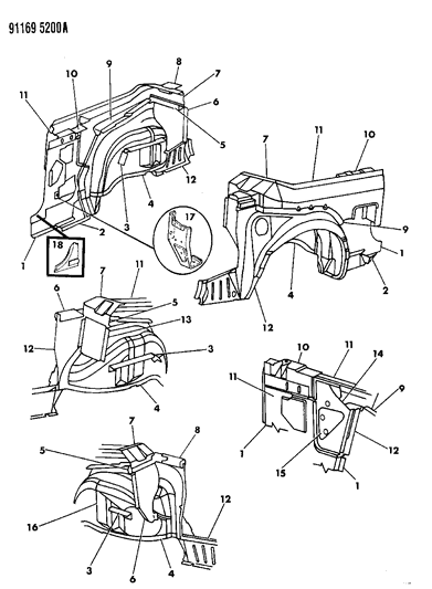 1991 Chrysler LeBaron GTC Quarter Panel Diagram 2