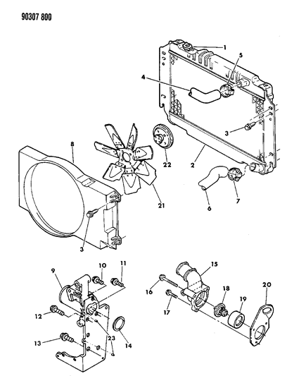 1990 Dodge D250 Radiator & Related Parts Diagram 3