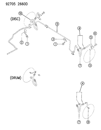 1994 Dodge Colt Brake Lines, Rear Diagram