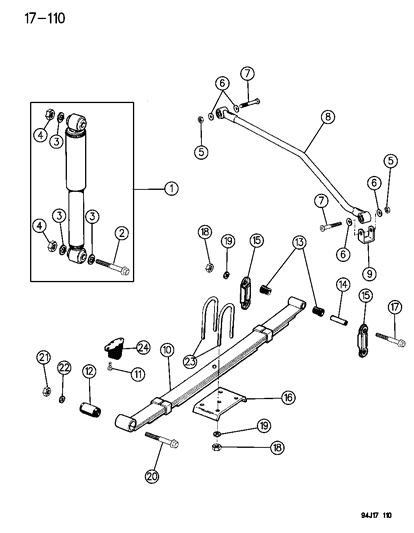 1994 Jeep Wrangler Suspension - Rear With Shock Absorber Diagram