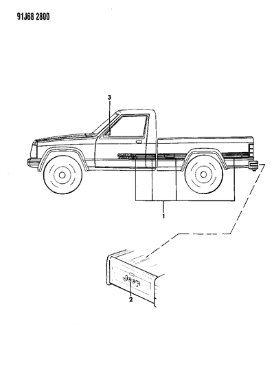 1991 Jeep Comanche Decals, Exterior Diagram 2